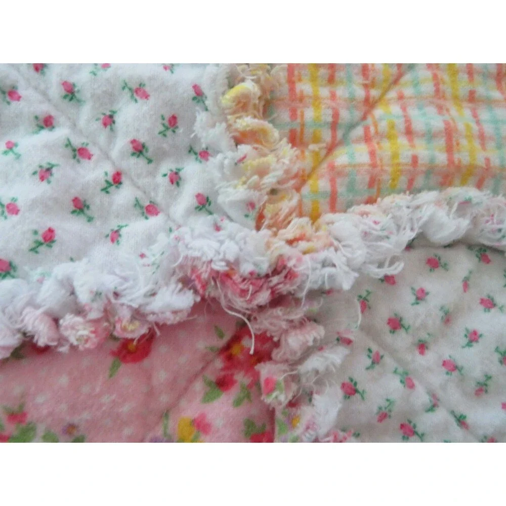Flannel Rag Quilt With Batting, 50x64, Roses and Butterflies